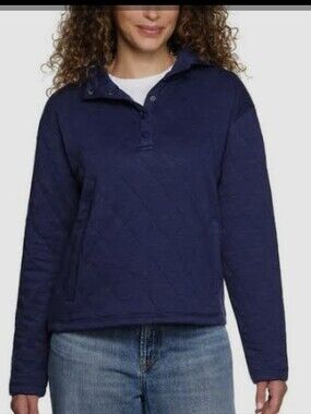 Lands' End Quilted Hoodie - Dark Blue